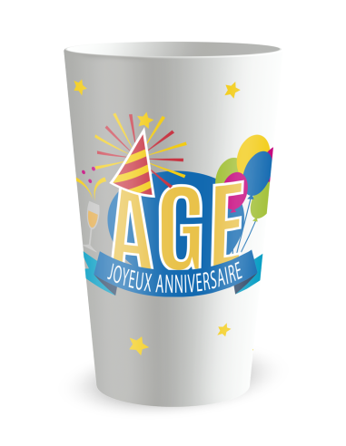 Gobelet blanc de face - Anniversaire ballons - Ecocup