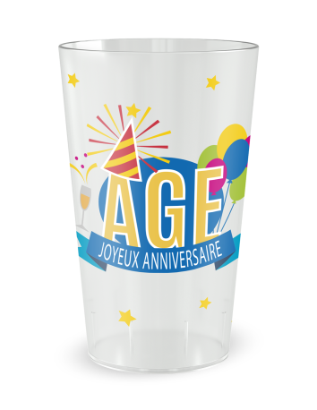 Gobelet transparent de face - Anniversaire ballons - Ecocup