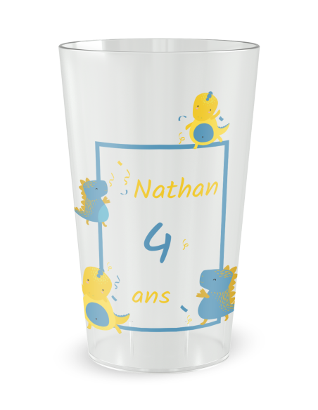 Gobelet transparent - Prénom - anniversaire enfant dinosaures - Ecocup