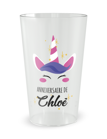 Gobelet transparent de face - Anniversaire Enfant Licorne - Ecocup