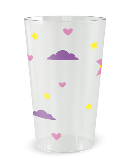 Gobelet transparent de dos - Anniversaire Enfant licorne galop - Ecocup