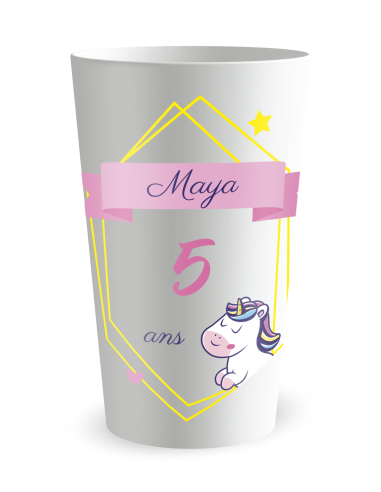 Gobelet blanc de face - Anniversaire Enfant licorne galop - Ecocup