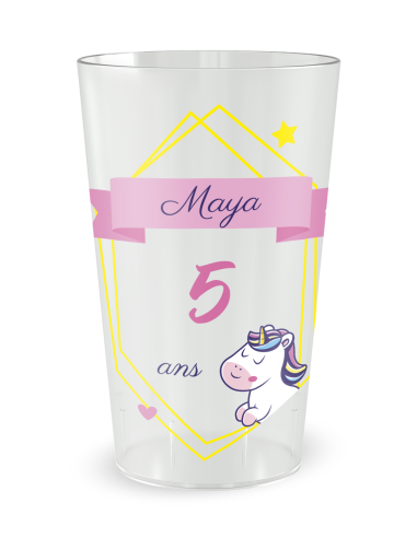 Gobelet transparent de face - Anniversaire Enfant licorne galop - Ecocup