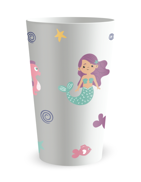 Gobelet blanc de face - Anniversaire Enfant Sirene - Ecocup