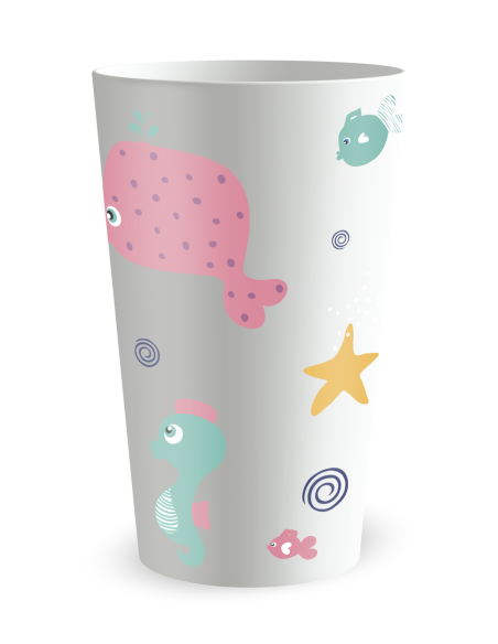 Gobelet blanc de coté - Anniversaire Enfant Sirene - Ecocup