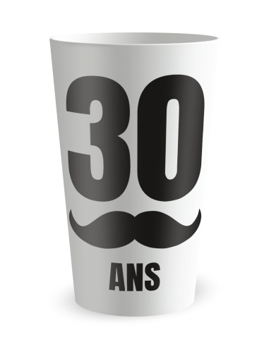 Witte beker aan de voorkant - Volwassen Verjaardagsbeker Snor - Ecocup