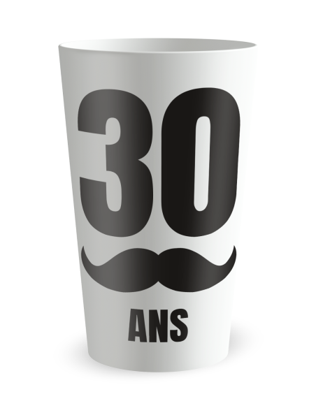 Witte beker aan de voorkant - Volwassen Verjaardagsbeker Snor - Ecocup