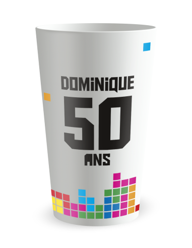 Gobelet blanc - Prénom - anniversaire adulte tetris - Ecocup