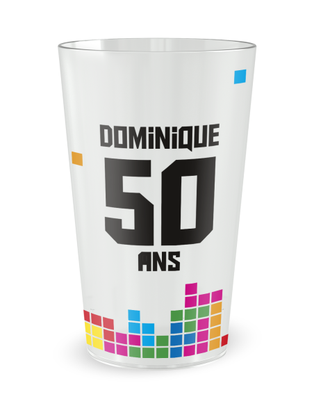 Gobelet transparent - Prénom - anniversaire adulte tetris - Ecocup