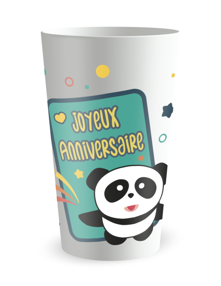 Gobelet blanc de face - anniversaire enfant panda - Ecocup