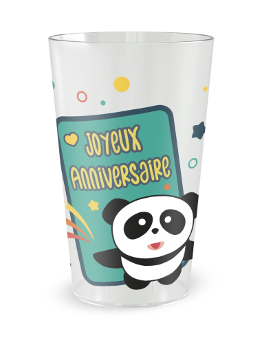 Gobelet transparent de face - anniversaire enfant panda - Ecocup