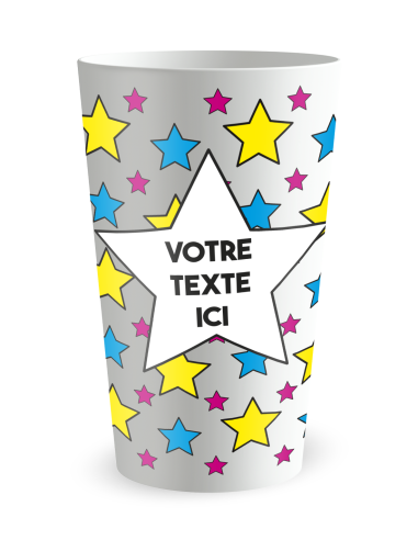 Gobelet blanc de face - Anniversaire Etoiles Colorées Bleues et Jaunes - Ecocup