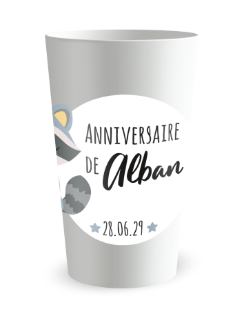 Transparante beker aan de voorkant - Verjaardagsbeker Blauwe Wasbeer Kind - Ecocup 2