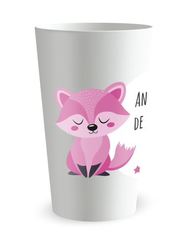 Witte beker achteraanzicht - Kinderverjaardagsbeker Roze Vos - Ecocup