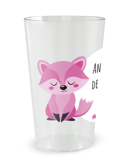 Transparante beker achteraanzicht - Kinderverjaardagsbeker Roze Vos - Ecocup