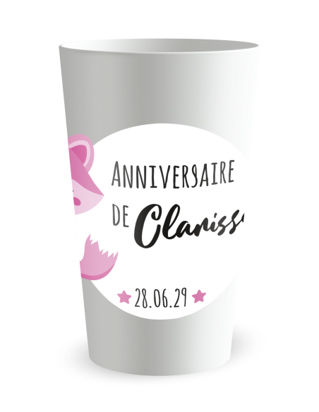 Gobelet blanc - Prénom - Anniversaire Renard Rose Enfant - Ecocup