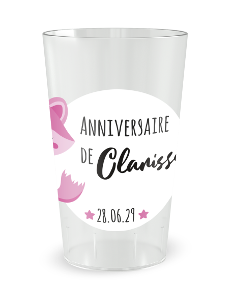 Transparante beker - Voornaam - Kinderverjaardagsbeker Roze Vos - Ecocup