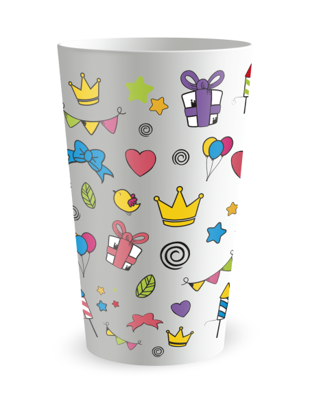 Gobelet blanc de dos - Anniversaire Dessins Colorés - Ecocup