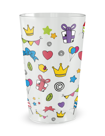 Gobelet transparent de face - Anniversaire Dessins Colorés - Ecocup 2