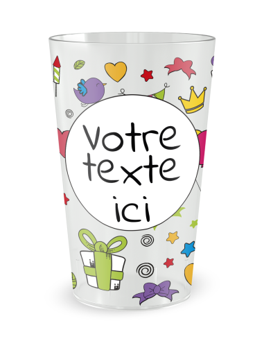 Transparante beker aan de voorkant - Kleurrijke Verjaardags - Ecocup