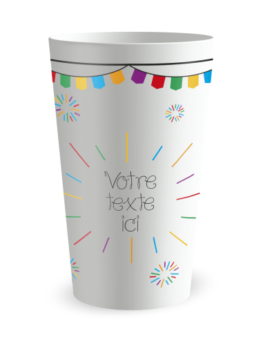 Gobelet blanc de face - feux d'artifice multicolores - Ecocup