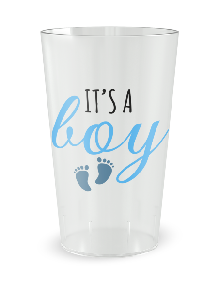 Gobelet transparent de face - Naissance Babyshower It's a boy - Ecocup