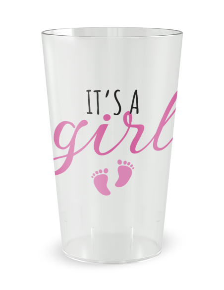 Transparante beker aan de voorkant - Babyshower Geboorte Meisje - Ecocup