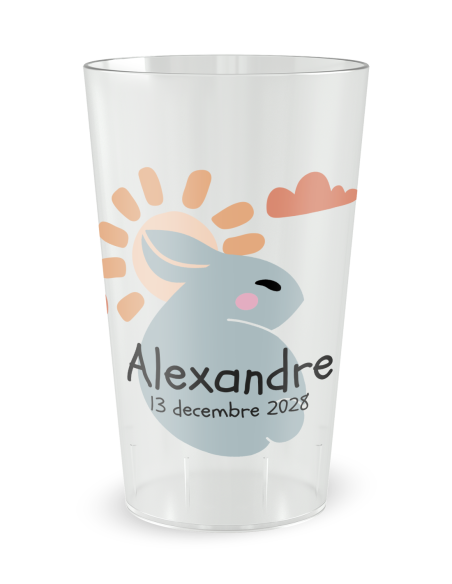 Gobelet transparent de face - Naissance Cadre Lapin - Ecocup