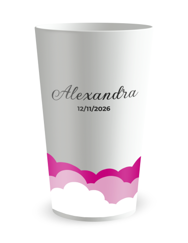 Witte beker aan de voorkant - Geboortebeker Meisje Wolken - Ecocup