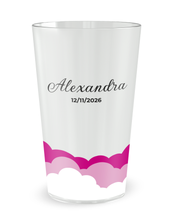 Transparante beker aan de voorkant - Geboortebeker Meisje Wolken - Ecocup