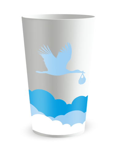 Witte beker achteraanzicht - Geboortebeker Jongen Wolkenpatroon - Ecocup