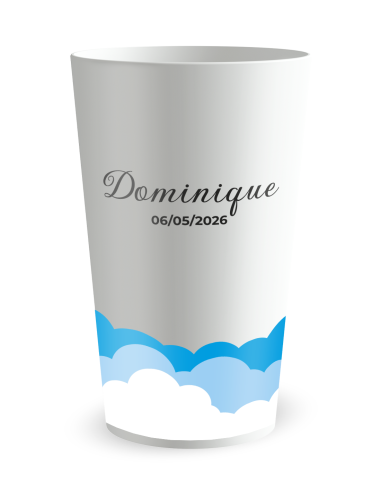 Witte beker aan de voorkant - Geboortebeker Jongen Wolkenpatroon - Ecocup