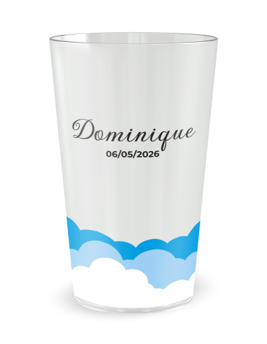 Gobelet transparent de face - Naissance Fond Nuageux Garçon - Ecocup