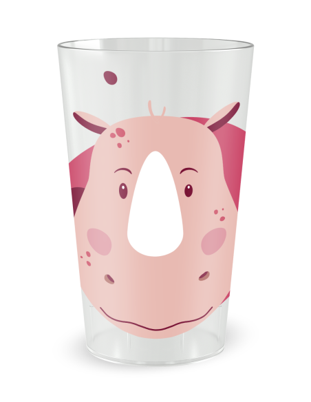 Transparante beker aan de voorkant - geboortebeker Volwassen Neushoorn Meisje - Ecocup
