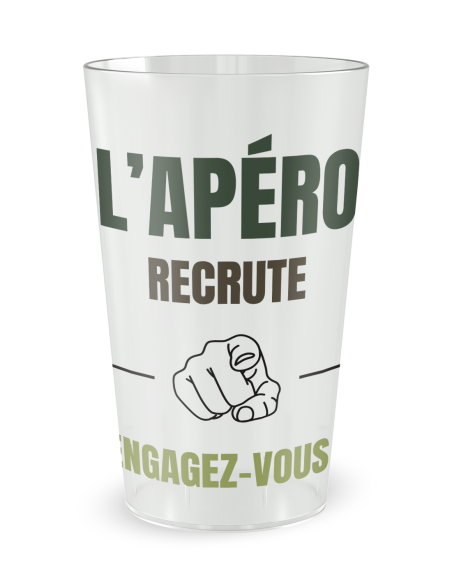 Gobelet transparent de face - humour apéro recrute - Ecocup