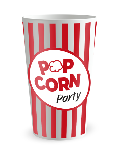 Gobelet blanc de face - Famille & Amis PopCorn Party - Ecocup