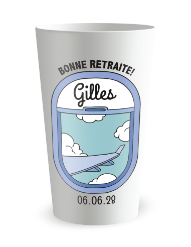 Gobelet blanc de face - Famille & Amis Retraite Avion - Ecocup