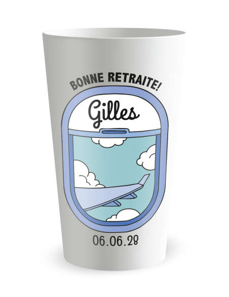 Gobelet blanc de face - Famille & Amis Retraite Avion - Ecocup
