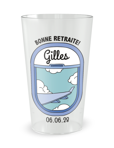 Gobelet transparent de face - Famille & Amis Retraite Avion - Ecocup