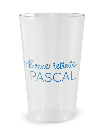 Gobelet transparent de face - Famille & Amis Retraite Plage - Ecocup 2