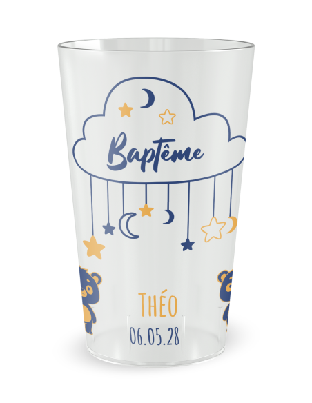 Gobelet transparent de face - Baptême Ciel Etoilé - Ecocup