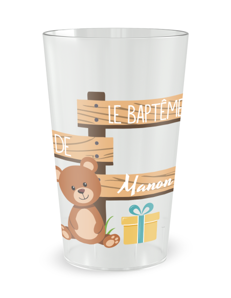 Gobelet transparent de face - Baptême Compagnon Ourson - Ecocup