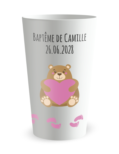 Witte beker aan de voorkant - Meisje Beertje - Ecocup