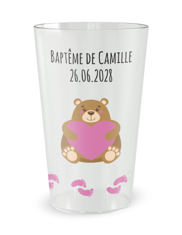 Transparante beker aan de voorkant - Meisje Beertje - Ecocup