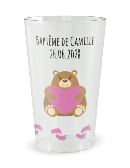 Transparante beker aan de voorkant - Meisje Beertje - Ecocup