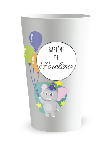 Gobelet blanc de face - Baptême Eléphant - Ecocup
