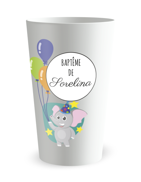 Gobelet blanc de face - Baptême Eléphant - Ecocup
