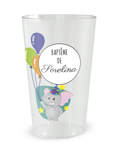 Gobelet transparent de face - Baptême Eléphant - Ecocup