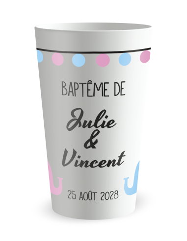 Gobelet blanc de face - Baptême Mixte - Ecocup
