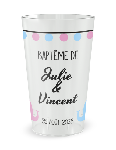 Gobelet transparent de face - Baptême Mixte - Ecocup